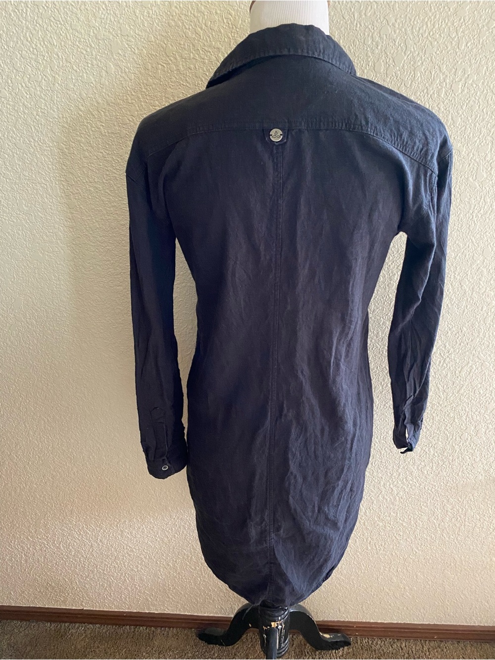 PrAna La Now Hemp Black Button-Front Shirt Dress Collared Mini Length: Small - Picture 5 of 9